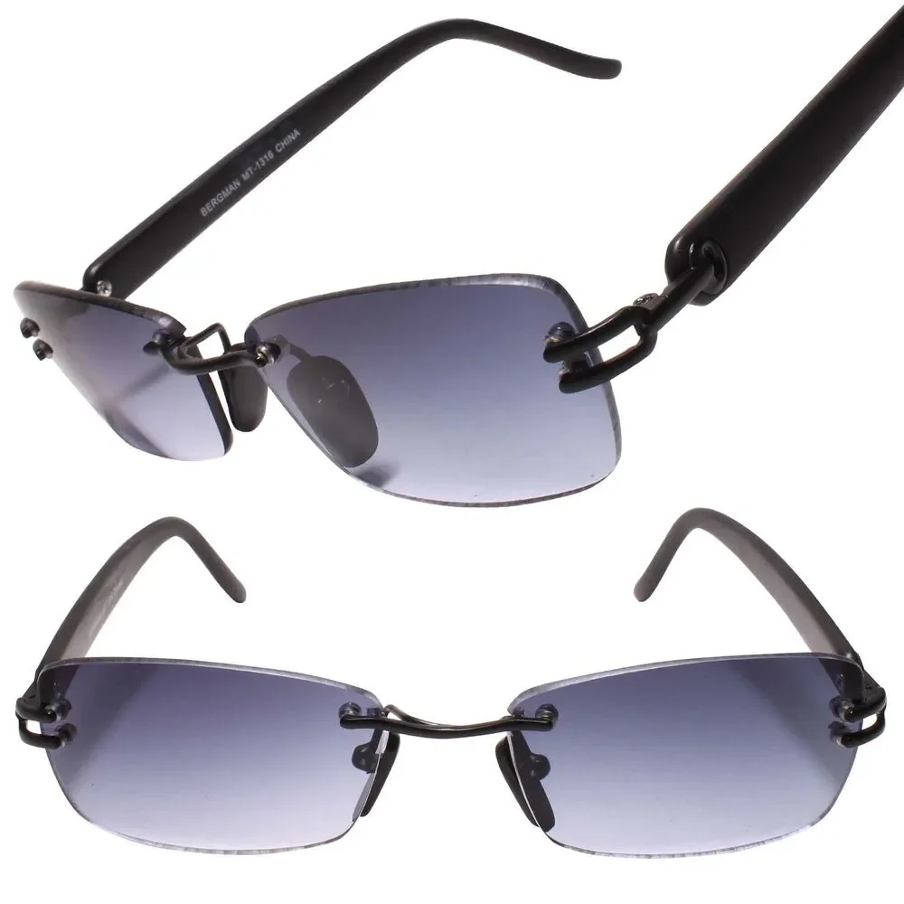 Old Stock 90s Indie Rimless Old Fashioned Black Rectangle Sunglasses